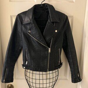 Vintage Cropped Y2K Faux Leather Biker Jacket Snap Zippers Convertible Wms Sz XS